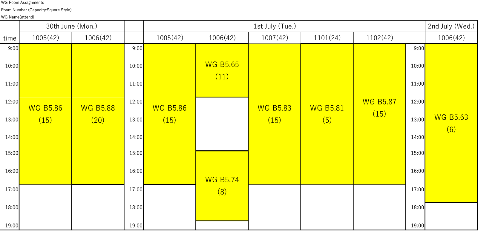WG Room Assignments